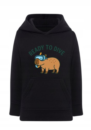Bluza z kapibarą dziecięca Ready to dive Bluza z kapturem kapibara w masce do nurkowania Hoodie z nadrukiem śmieszna kapibara nurek Bluza typu kangurka z motywem wodnym Prezent dla fana kapibar i pływania Modna bluza dziecięca kapibara pod wodą