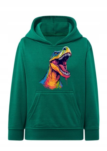 Bluza z dinozaurem T-Rex kolorowy Bluza z kapturem ryczący dinozaur graffiti Hoodie z nadrukiem tyranozaur dla chłopca Bluza typu kangurka z grafiką dinozaura Prezent dla fana dinozaurów stylowy Wygodna bluza dziecięca z artystycznym nadrukiem