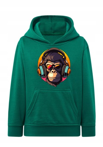 Bluza z małpą w słuchawkach DJ Bluza z kapturem muzyczny nadruk małpa Hoodie z grafiką szympans w okularach Bluza typu kangurka dla fana muzyki i gier Prezent dla nastolatka stylowa bluza DJ Wygodna bluza dziecięca / młodzieżowa kolorowa małpa