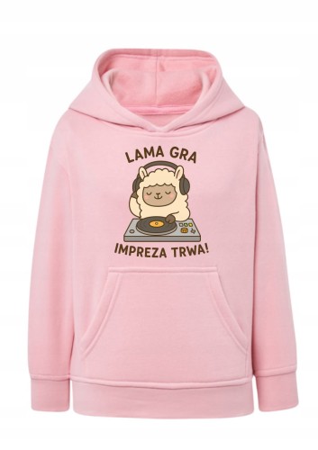 Bluza z lamą dla dzieci Lama gra impreza trwa Bluza z kapturem muzyczna lama DJ Urocze hoodie z grafiką lama w słuchawkach Bluza typu kangurka na urodziny i imprezę Prezent dla dziecka fana lam i muzyki