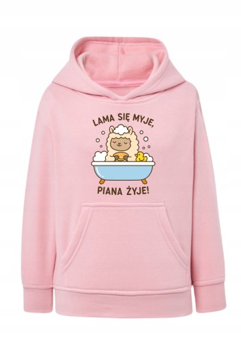 Bluza z lamą dla dzieci Lama się myje piana żyje Bluza z kapturem zabawna lama w wannie Urocze hoodie z grafiką lama kaczuszka piana Bluza typu kangurka z rymowanym napisem o lamie Prezent dla dziecka fana lam i bąbelków