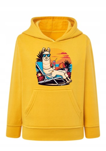 Bluza z lamą dla dziecka wakacje plaża Bluza z kapturem lama na leżaku okulary Urocze hoodie z grafiką palma słońce Bluza typu kangurka motyw letni zwierzęta Prezent dla dziecka fana lam i lata