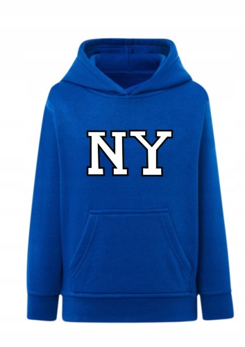 bluza dziecięca, hoodie z kapturem, New York, NY, styl uczelniany, varsity style, minimalistyczny nadruk, prezent dla dziecka, bawełna z recyklingiem, odzież miejska, klasyczna bluza, streetwear dziecięcy