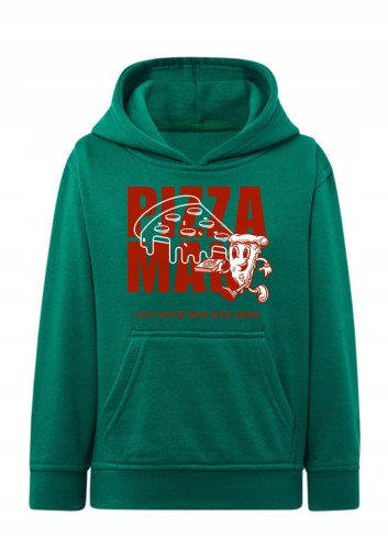 bluza dziecięca, hoodie z kapturem, pizza man, miłośnik pizzy, śmieszna bluza, retro cartoon, vintage style, prezent dla dziecka, bawełna z recyklingiem, zabawny nadruk, jedzenie, pizza lover, odzież dziecięca