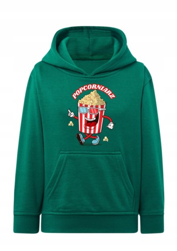 Bluza z popcornem dla dzieci Popcorniarz Bluza z kapturem motyw kinowy filmy Hoodie z nadrukiem śmieszny popcorn w okularach 3D Bluza typu kangurka dla fana kina i bajek Prezent dla dziecka na wieczór filmowy Wygodna bluza dziecięca z grafiką popcorn