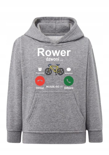 Bluza z napisem Rower dzwoni muszę iść Bluza z kapturem dla rowerzysty śmieszna Hoodie z nadrukiem telefon rower kolarz Bluza typu kangurka motyw rowerowy hobby Prezent dla dziecka fana rowerów i wycieczek