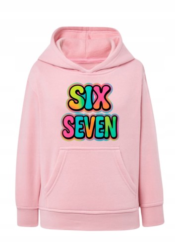 Bluza z napisem Six Seven Bluza z kapturem kolorowy nadruk retro Hoodie z neonowym napisem 67 Bluza typu kangurka styl streetwear Prezent dla nastolatka modna bluza Wygodna bluza dziecięca / młodzieżowa z grafiką