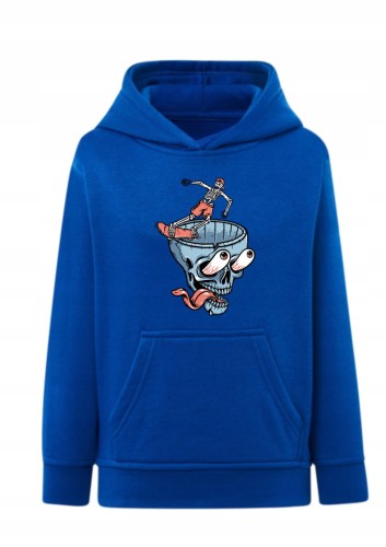 Bluza ze szkieletem na deskorolce Bluza z kapturem czaszka wyskakujące oczy Hoodie z nadrukiem skate szkieletor Bluza typu kangurka z grafiką mroczną i zabawną Prezent dla skejta fana deskorolki Wygodna bluza dziecięca / młodzieżowa styl alternatywny