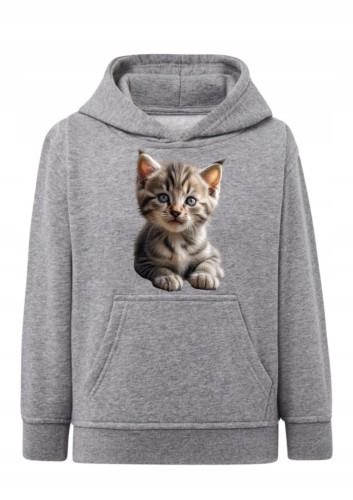 Bluza z kotkiem dziecięca mały kot Bluza z kapturem realistyczny nadruk kot Hoodie z grafiką zwierzątka dla dziewczynki i chłopca Bluza typu kangurka z małym kotkiem Prezent dla miłośnika kotów kociara Wygodna bluza dziecięca z nadrukiem zwierząt