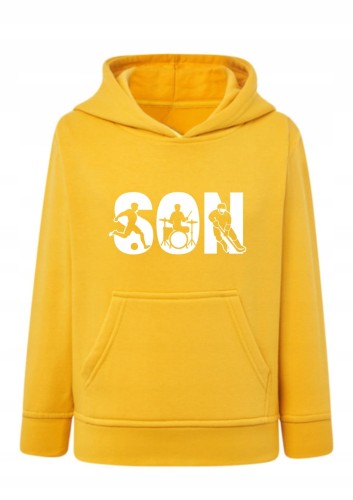 Bluza dla syna z napisem SON Bluza z kapturem sport i muzyka Hoodie z nadrukiem piłka nożna perkusja hokej Bluza typu kangurka dla chłopca pasje Prezent dla syna na urodziny lub Dzień Dziecka Wygodna bluza dziecięca / młodzieżowa SON