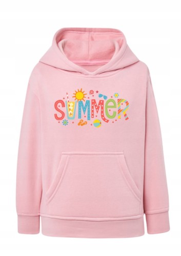 Bluza z napisem Summer dziecięca Bluza z kapturem wakacyjna grafika słońce Urocze hoodie z motywem lato lody piłka Bluza typu kangurka dla dziewczynki kolorowy napis Prezent dla dziecka fana lata i słońca Wygodna bluza z nadrukiem letnie symbole