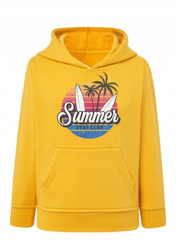 Bluza z kapturem Summer Surf Club Bluza z palmami i deskami surfingowymi Hoodie z nadrukiem surfing retro Bluza typu kangurka motyw wakacyjny Prezent dla surfera miłośnika morza Modna bluza dziecięca / młodzieżowa letnia grafika