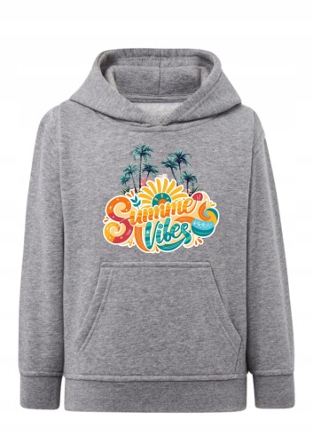 Bluza Summer Vibes z kapturem Bluza z palmami i słońcem wakacje Hoodie z kolorowym nadrukiem lato Bluza typu kangurka motyw tropikalny Prezent dla miłośnika podróży i słońca Modna bluza dziecięca / młodzieżowa letni nadruk