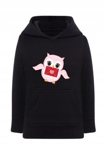 Bluza z sówką i sercem Bluza z kapturem list miłosny Urocze hoodie dla dziewczynki sowa Bluza typu kangurka z grafiką sówka Prezent dla zakochanych sowa z listem Modna bluza dziecięca / młodzieżowa sowa kawaii