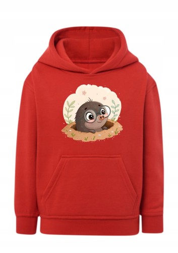 Bluza z krecikiem dziecięca kret Bluza z kapturem uroczy kret w okularach Hoodie z nadrukiem zwierzątka leśne Bluza typu kangurka z grafiką kret z kopca Prezent dla dziecka fana bajek o kreciku Wygodna bluza dziecięca z kapturem i nadrukiem