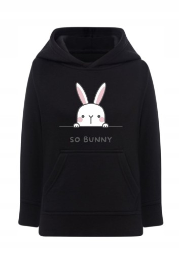 Bluza z króliczkiem dziecięca królik Bluza z kapturem SO BUNNY Hoodie z nadrukiem zwierzątka kawaii Bluza typu kangurka z uszami królika wzór Prezent dla miłośnika królików Modna bluza z grafiką biały króliczek