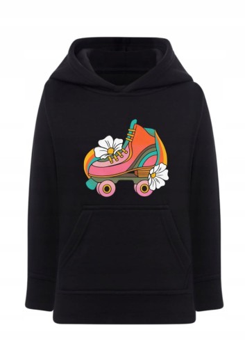 Bluza z wrotkami retro wrotki Bluza z kapturem motyw kwiaty i tęcza Hoodie vintage wrotka dla dziewczynki Bluza typu kangurka styl lata 80. Prezent dla wrotkarki miłośniczki wrotek Bluza z nadrukiem stokrotki i wrotka