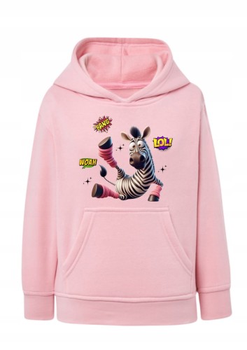 Bluza z zebrą śmieszna grafika Bluza z kapturem komiksowy nadruk Dziecięca / młodzieżowa bluza z napisem LOL BANG Zabawna bluza typu kangurka zwierzęta Prezent dla fana zebr i komiksów Bluza z nadrukiem szalona zebra getry