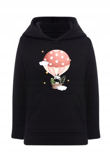 Bluza z zebrą w balonie Dziecięca bluza z kapturem z nadrukiem Urocza bluza dla dziewczynki i chłopca Bluza typu kangurka motyw balon gwiazdki Prezent dla dziecka fana zwierzątek Bluza z grafiką akwarelową dla dzieci