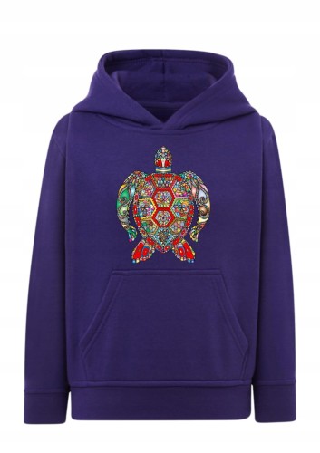 Bluza z żółwiem kolorowy nadruk Bluza z motywem morskim mandala Bluza typu kangurka z grafiką zwierząt Prezent dla miłośnika żółwi i natury Bluza z kapturem wzór etno mandala Oryginalna bluza z nadrukiem żółw morski