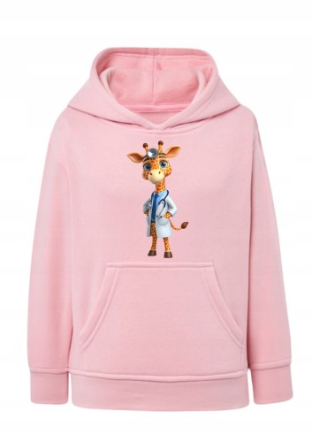 Bluza z żyrafą dla dziewczynki Różowa bluza z kapturem dziecięca Śmieszna bluza z nadrukiem zwierząt Bluza żyrfka lekarz / doktor Prezent dla miłośnika żyraf Bluza typu kangurka różowa