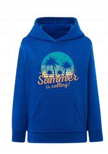 Bluza Summer is calling z kapturem Bluza z palmami i zachodem słońca Hoodie z nadrukiem wakacyjnym lato Bluza typu kangurka motyw tropikalny Prezent dla miłośnika podróży i słońca Wygodna bluza z grafiką palmy ocean