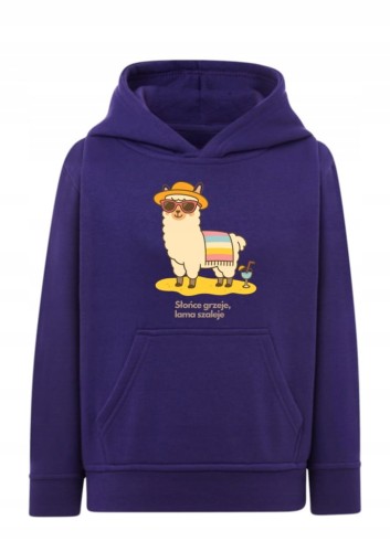 Bluza z lamą Słońce grzeje lama szaleje Bluza z kapturem śmieszny nadruk wakacje Hoodie z grafiką lama w okularach i kapeluszu Bluza typu kangurka motyw letni plaża Prezent dla miłośnika lam i podróży Modna bluza dziecięca / młodzieżowa radosny nadruk