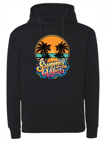 bluza summer vibes, hoodie z palmami, bluza wakacyjna, prezent dla podróżnika, wygodna kangurka, odzież letnia z kapturem, bluza z tropikalnym nadrukiem, grafika zachód słońca, stylowa bluza z napisem, bluza na prezent
