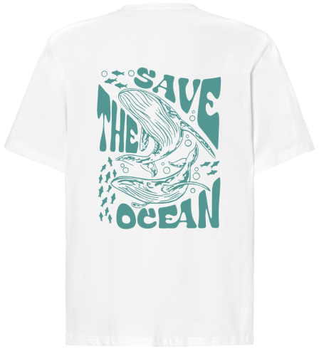 T-shirt oversize save the ocean biały