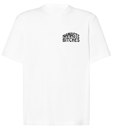Biały t-shirt oversize z nadrukiem na piersi Namaste Bitches