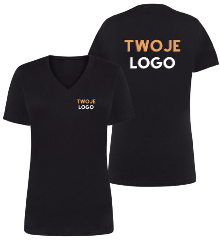 T-shirt damski z dekoltem w serek z logo firmy