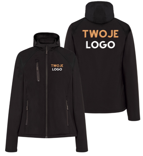 Kurtka softshell z kapturem damska z logo firmy