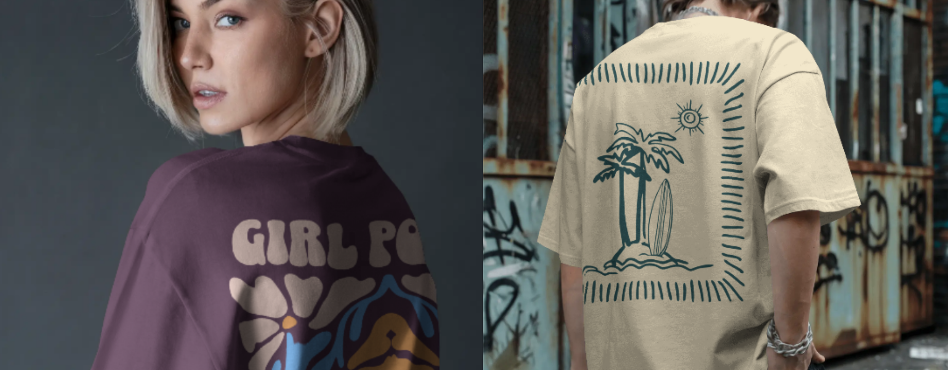 Trzy dziewczyny w t-shirtach good vibes, hello sunshine oraz blue lagoon