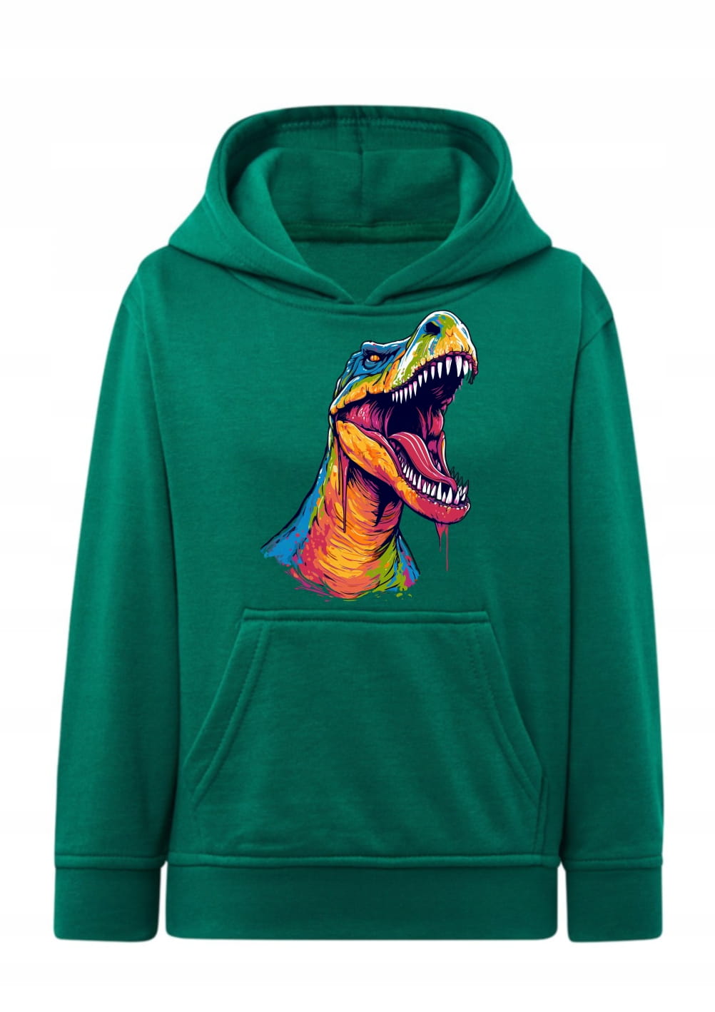 Bluza z dinozaurem T-Rex kolorowy Bluza z kapturem ryczący dinozaur graffiti Hoodie z nadrukiem tyranozaur dla chłopca Bluza typu kangurka z grafiką dinozaura Prezent dla fana dinozaurów stylowy Wygodna bluza dziecięca z artystycznym nadrukiem