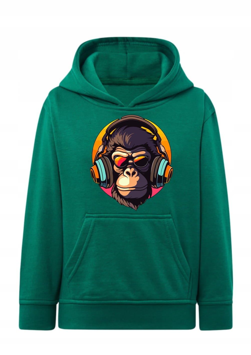 Bluza z małpą w słuchawkach DJ Bluza z kapturem muzyczny nadruk małpa Hoodie z grafiką szympans w okularach Bluza typu kangurka dla fana muzyki i gier Prezent dla nastolatka stylowa bluza DJ Wygodna bluza dziecięca / młodzieżowa kolorowa małpa