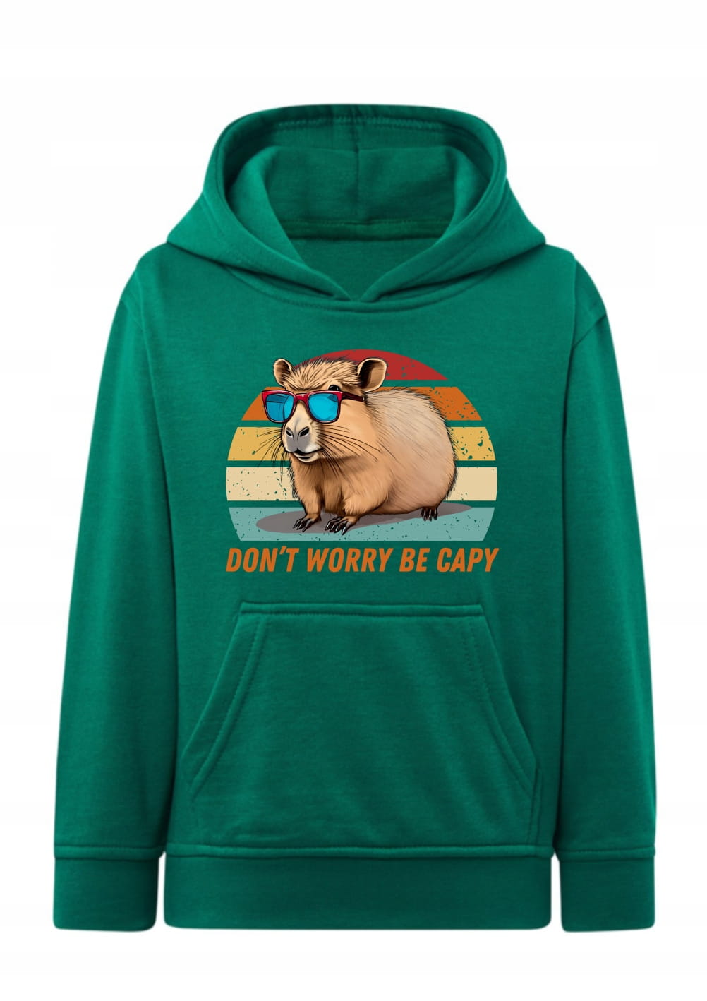 Bluza z kapibarą Don’t Worry Be Capy Bluza z kapturem kapibara retro okulary Hoodie z nadrukiem śmieszna kapibara dziecięca Bluza typu kangurka z grafiką vintage zachód słońca Prezent dla fana kapibar i dobrego humoru
