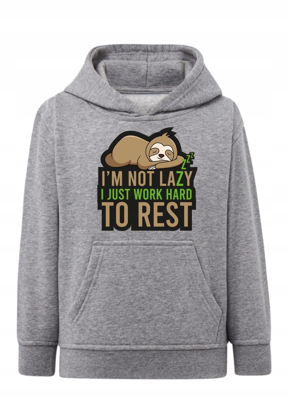 bluza dziecięca, hoodie z kapturem, leniwiec, sloth, zabawna bluza, śmieszny nadruk, prezent dla dziecka, bawełna z recyklingiem, dystans do siebie, humorystyczna grafika, odzież codzienna, śmieszny napis, odpoczynek