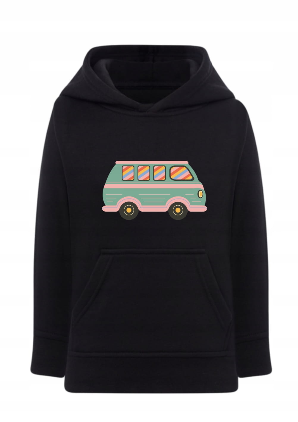 Bluza z samochodem retro van Bluza z kapturem motyw podróży road trip Hoodie z nadrukiem auto kempingowe Bluza typu kangurka styl vintage ogórek Prezent dla podróżnika fana kempingu Modna bluza z grafiką pastelowy samochód