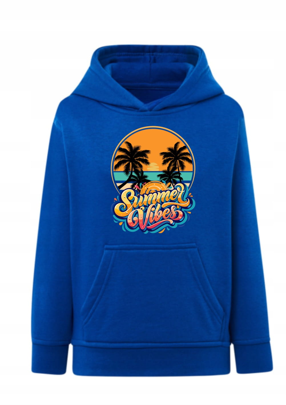 Bluza Summer Vibes z kapturem Bluza z palmami zachód słońca Hoodie z nadrukiem wakacyjnym Bluza typu kangurka z motywem lato Prezent dla podróżnika fana tropików Stylowa bluza z grafiką retro palmy