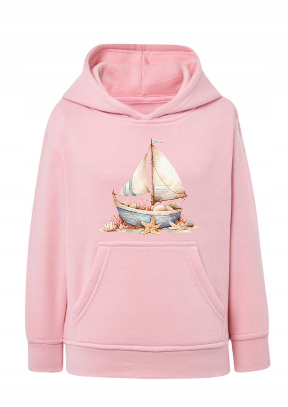 Bluza z żaglówką marynistyczny wzór Bluza z kapturem motyw morski Dziecięca bluza kangurka z nadrukiem Bluza z gwiazdą morską i muszelkami Prezent dla małego żeglarza Bluza z grafiką akwarelową łódka