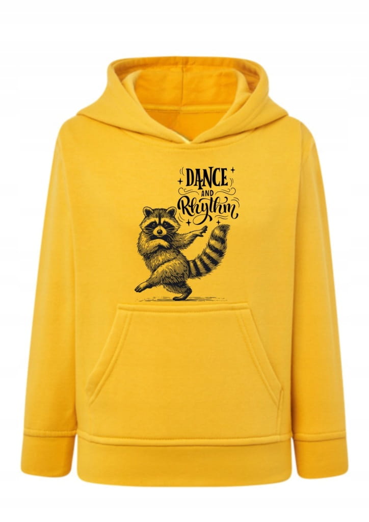Bluza z szopem Dance and Rhythm Bluza z kapturem tańczący szop pracz Hoodie z nadrukiem dla tancerza Bluza typu kangurka z zabawnym zwierzęciem Prezent dla fana tańca i szopów Modna bluza dziecięca / młodzieżowa z napisem Dance