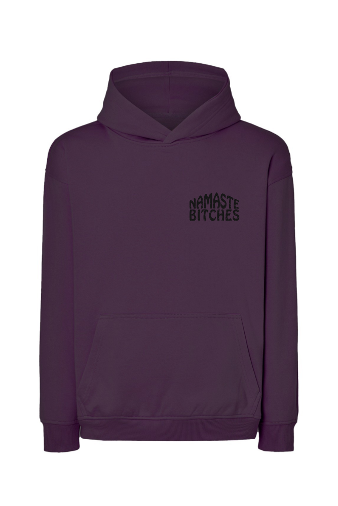 Śliwkowa bluza oversize z nadrukiem na piersi Namaste Bitches