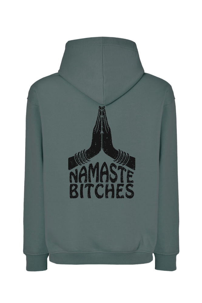 Petrolowa bluza oversize z nadrukiem na plecach Namaste Bitches