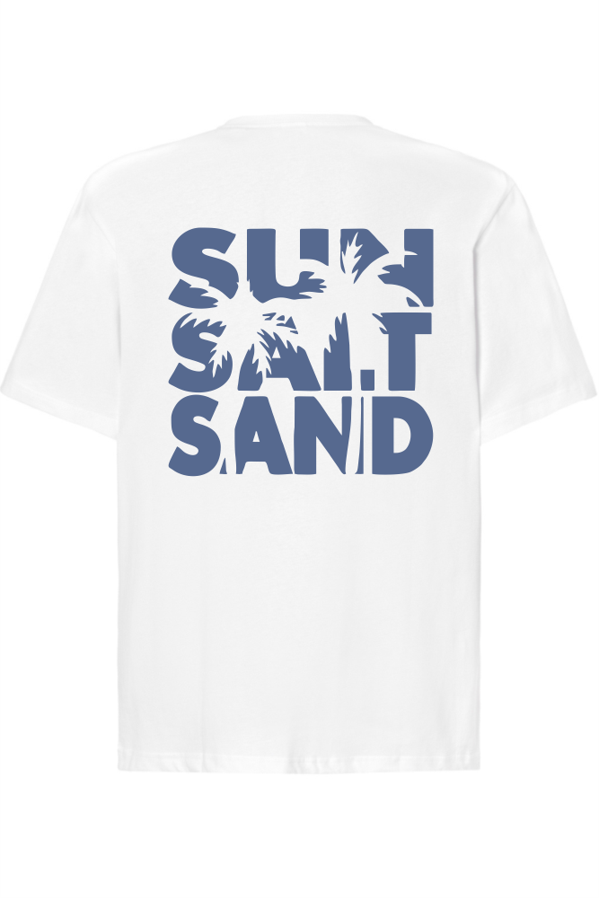 T-shirt z napisem na plecach SUN SALT SAND biały
