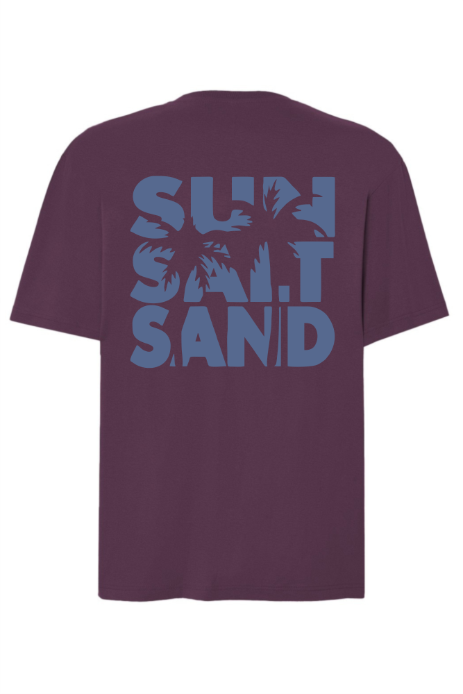 T-shirt z napisem na plecach SUN SALT SAND śliwkowy