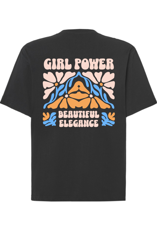 Czarny t-shirt z napisem na plecach girl power
