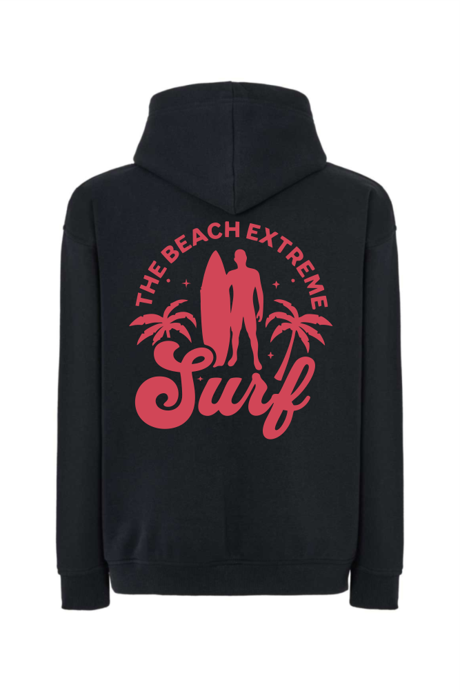 Czarna bluza oversize z czerwonym nadrukiem na plecach surferem