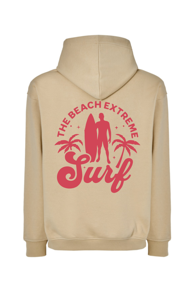 Waniliowa bluza oversize z czerwonym nadrukiem na plecach surferem