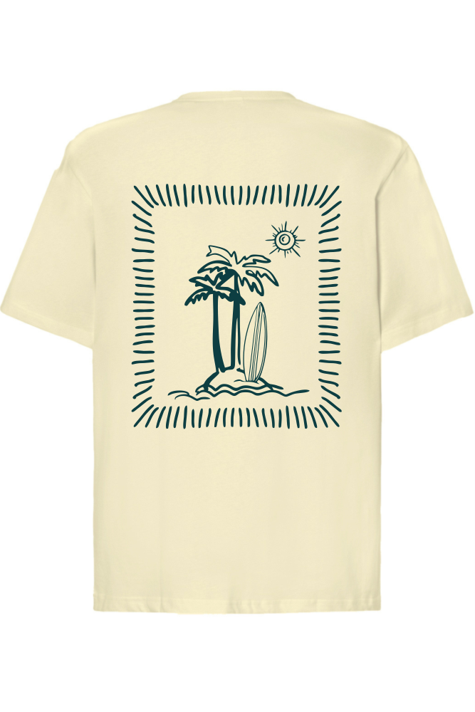 waniliowy t-shirt z nadrukiem na plecach palmy