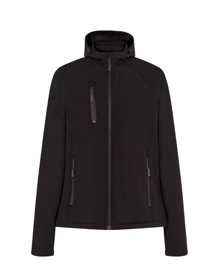 Kurtka softshell z kapturem damska z logo firmy